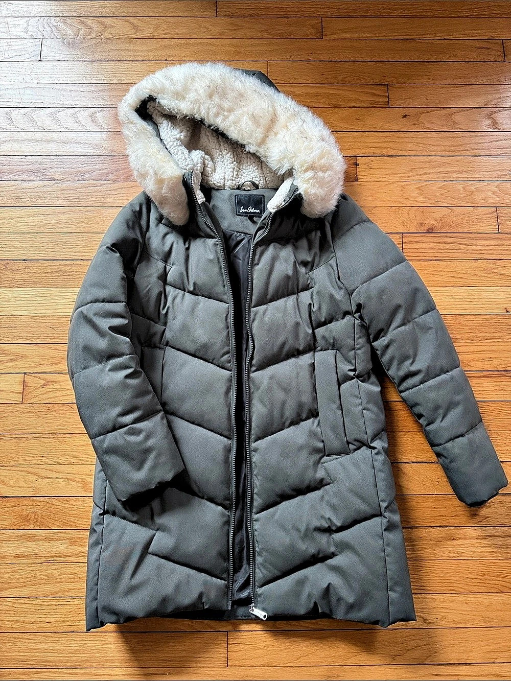 Sam Edelman Faux Fur Trim Puffer Jacket in Green Like New